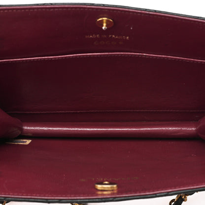 CHANEL Lambskin Matelasse Coco Mark Square W Chain Shoulder Black Gold-Tone Hardware, Pre-Owned