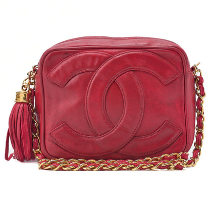 CHANEL Matelasse Coco Mark with Fringe Chain Shoulder Lambskin Red Gold-Tone Hardware, Pre-Owned