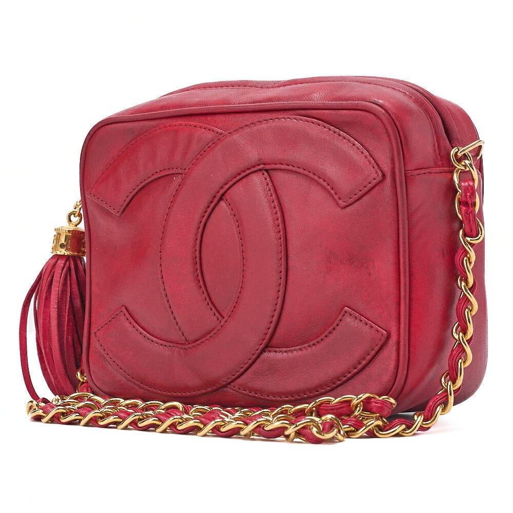 CHANEL Matelasse Coco Mark with Fringe Chain Shoulder Lambskin Red Gold-Tone Hardware, Pre-Owned