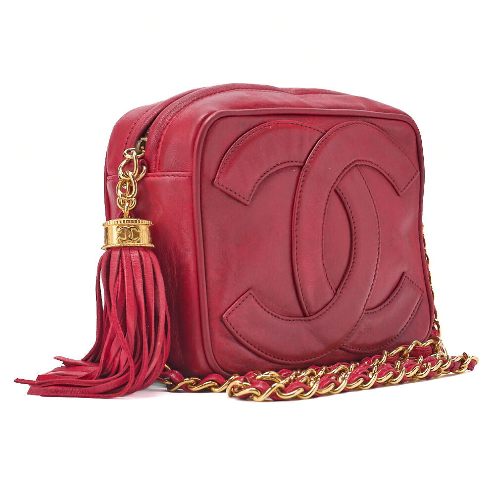 CHANEL Matelasse Coco Mark with Fringe Chain Shoulder Lambskin Red Gold-Tone Hardware, Pre-Owned