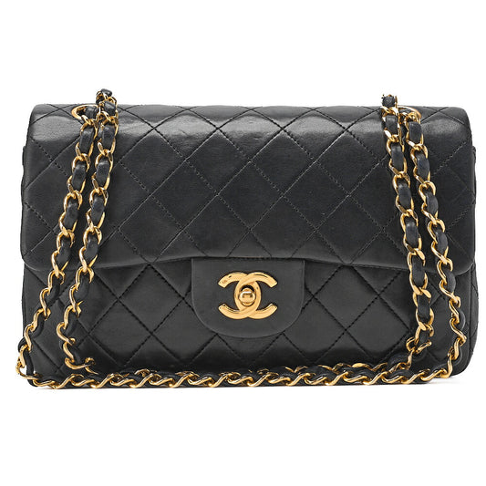 CHANEL Matelasse Double Flap 23cm Chain Shoulder Lambskin Black Gold-Tone Hardware, Pre-Owned