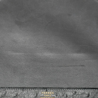 HERMES Hermes Reedy V-Flap Ostrich Shoulder Bag Gray Gold-Tone Hardware, Pre-Owned