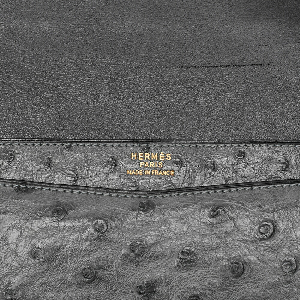 HERMES Hermes Reedy V-Flap Ostrich Shoulder Bag Gray Gold-Tone Hardware, Pre-Owned