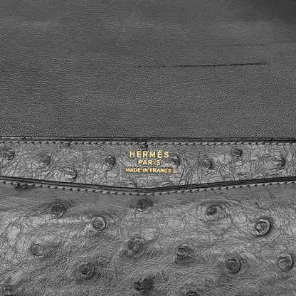 HERMES Hermes Reedy V-Flap Ostrich Shoulder Bag Gray Gold-Tone Hardware, Pre-Owned