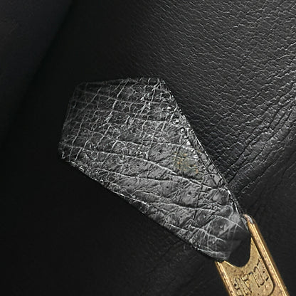 HERMES Hermes Reedy V-Flap Ostrich Shoulder Bag Gray Gold-Tone Hardware, Pre-Owned