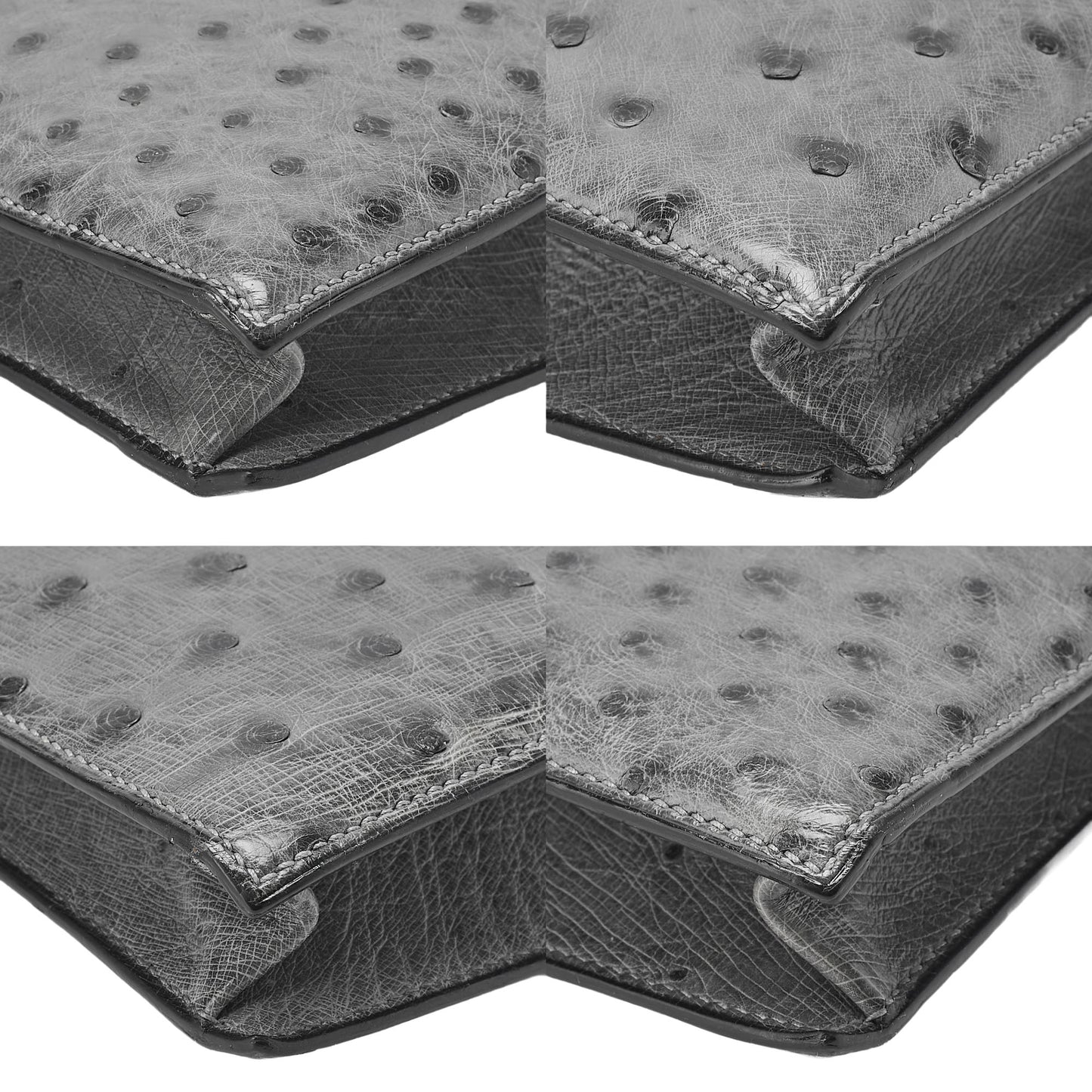 HERMES Hermes Reedy V-Flap Ostrich Shoulder Bag Gray Gold-Tone Hardware, Pre-Owned