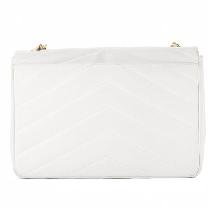 CHANEL Caviar Skin Big Coco Single V-Stitch V-Flap Chain Shoulder White Gold-Tone Hardware, Pre-Owned