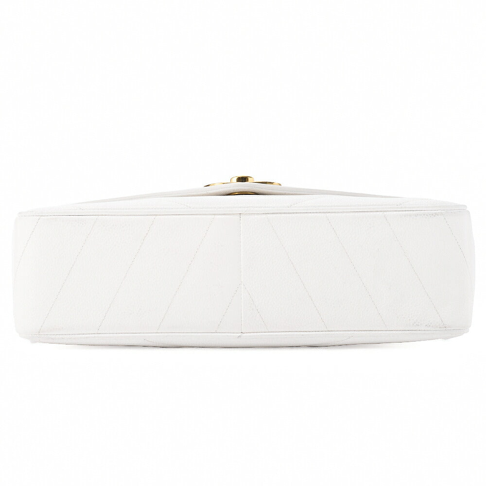CHANEL Caviar Skin Big Coco Single V-Stitch V-Flap Chain Shoulder White Gold-Tone Hardware, Pre-Owned