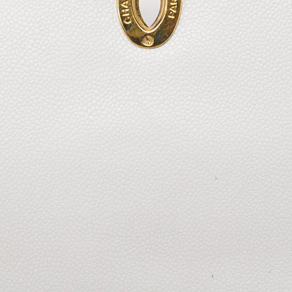 CHANEL Caviar Skin Big Coco Single V-Stitch V-Flap Chain Shoulder White Gold-Tone Hardware, Pre-Owned
