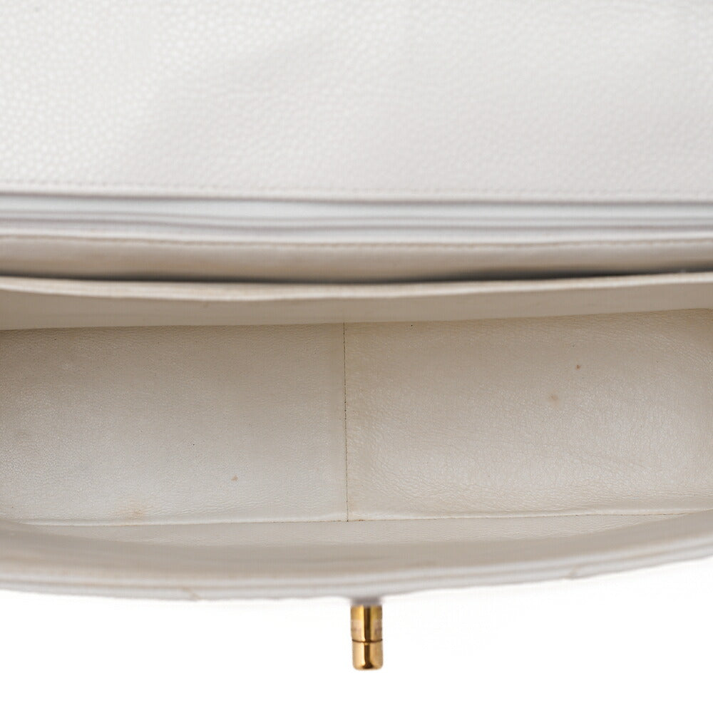 CHANEL Caviar Skin Big Coco Single V-Stitch V-Flap Chain Shoulder White Gold-Tone Hardware, Pre-Owned