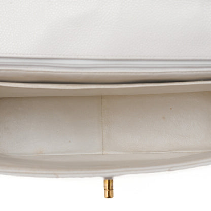 CHANEL Caviar Skin Big Coco Single V-Stitch V-Flap Chain Shoulder White Gold-Tone Hardware, Pre-Owned