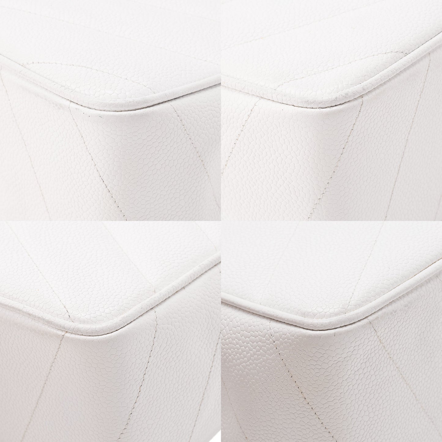 CHANEL Caviar Skin Big Coco Single V-Stitch V-Flap Chain Shoulder White Gold-Tone Hardware, Pre-Owned