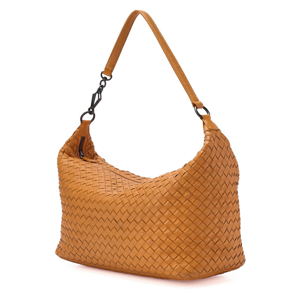 BOTTEGA VENETA Intrecciato Lambskin One Shoulder Bag Orange Black-Tone Hardware, Pre-Owned