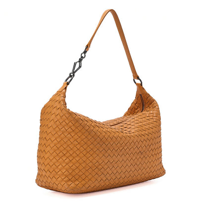 BOTTEGA VENETA Intrecciato Lambskin One Shoulder Bag Orange Black-Tone Hardware, Pre-Owned