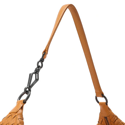 BOTTEGA VENETA Intrecciato Lambskin One Shoulder Bag Orange Black-Tone Hardware, Pre-Owned