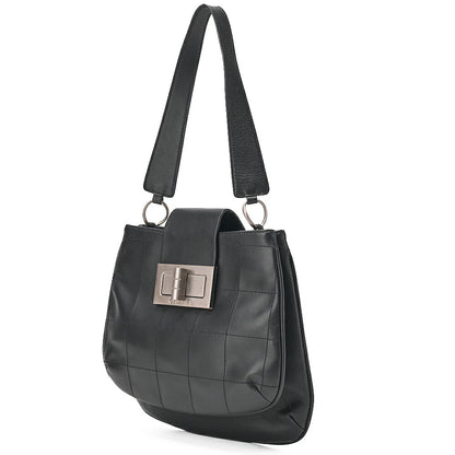 CHANEL Lambskin Chocolate Bar 2.55 Lock Round One Shoulder Black Silver-Tone Hardware, Pre-Owned