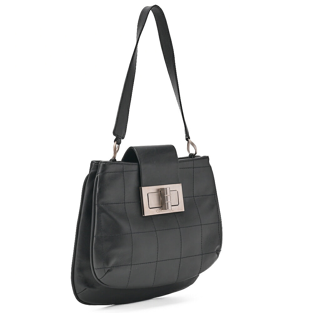 CHANEL Lambskin Chocolate Bar 2.55 Lock Round One Shoulder Black Silver-Tone Hardware, Pre-Owned