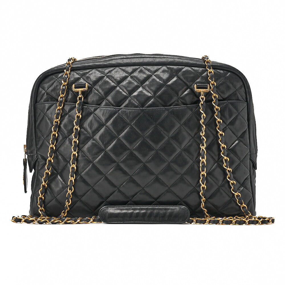 CHANEL Matlassse with Pull Charm Double Chain Shoulder Bag Lambskin Black Gold-Tone Hardware, Pre-Owned
