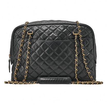 CHANEL Matlassse with Pull Charm Double Chain Shoulder Bag Lambskin Black Gold-Tone Hardware, Pre-Owned