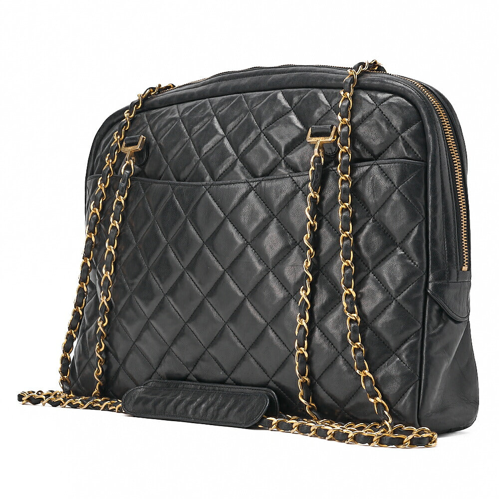 CHANEL Matlassse with Pull Charm Double Chain Shoulder Bag Lambskin Black Gold-Tone Hardware, Pre-Owned