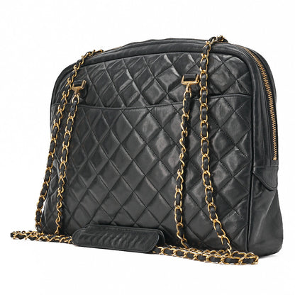 CHANEL Matlassse with Pull Charm Double Chain Shoulder Bag Lambskin Black Gold-Tone Hardware, Pre-Owned