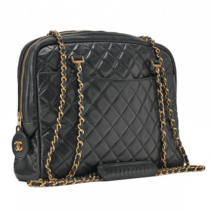 CHANEL Matlassse with Pull Charm Double Chain Shoulder Bag Lambskin Black Gold-Tone Hardware, Pre-Owned