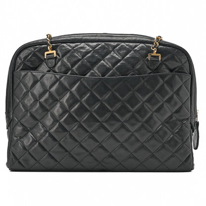 CHANEL Matlassse with Pull Charm Double Chain Shoulder Bag Lambskin Black Gold-Tone Hardware, Pre-Owned