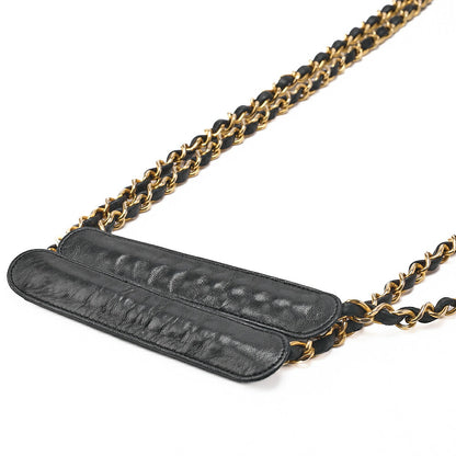 CHANEL Matlassse with Pull Charm Double Chain Shoulder Bag Lambskin Black Gold-Tone Hardware, Pre-Owned
