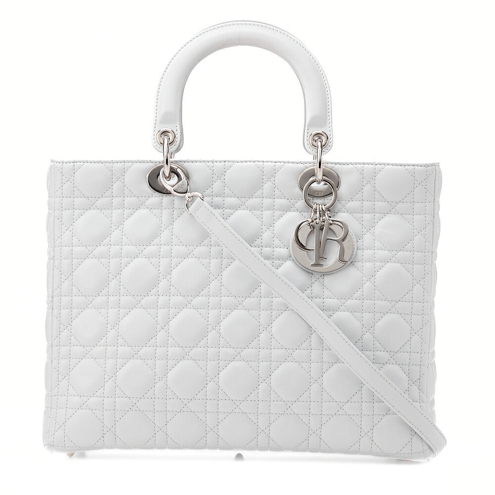 Dior Lady Dior Cannage Handbag Lambskin Light Blue Silver-Tone Hardware, Pre-Owned