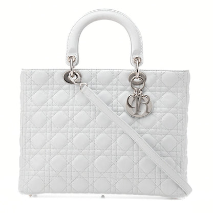 Dior Lady Dior Cannage Handbag Lambskin Light Blue Silver-Tone Hardware, Pre-Owned