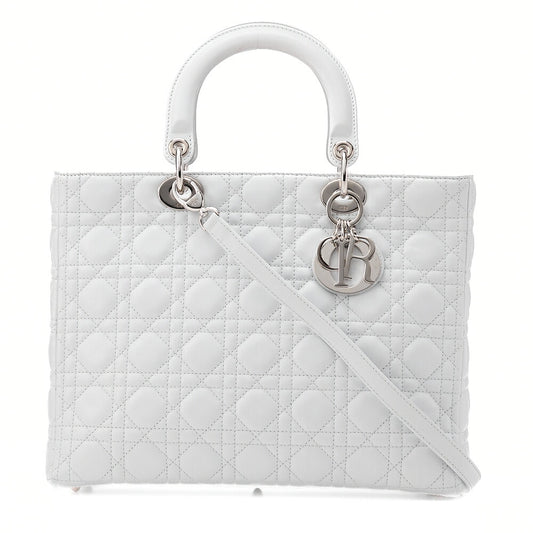 Dior Lady Dior Cannage Handbag Lambskin Light Blue Silver-Tone Hardware, Pre-Owned