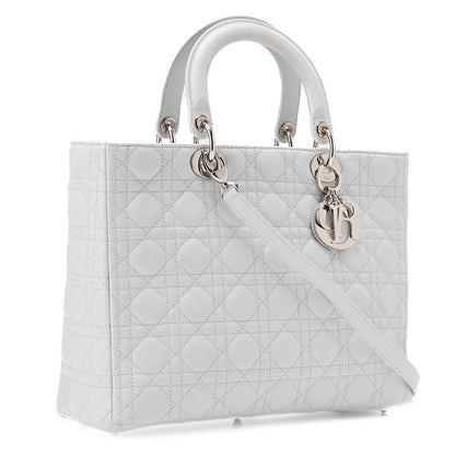 Dior Lady Dior Cannage Handbag Lambskin Light Blue Silver-Tone Hardware, Pre-Owned