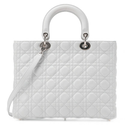 Dior Lady Dior Cannage Handbag Lambskin Light Blue Silver-Tone Hardware, Pre-Owned