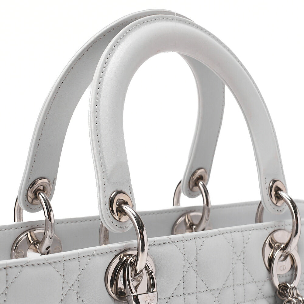 Dior Lady Dior Cannage Handbag Lambskin Light Blue Silver-Tone Hardware, Pre-Owned