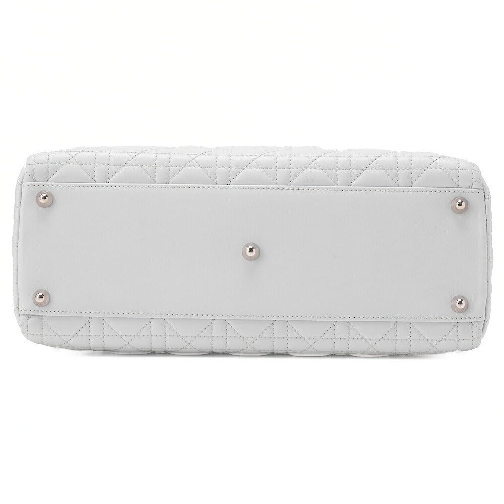 Dior Lady Dior Cannage Handbag Lambskin Light Blue Silver-Tone Hardware, Pre-Owned