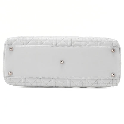 Dior Lady Dior Cannage Handbag Lambskin Light Blue Silver-Tone Hardware, Pre-Owned