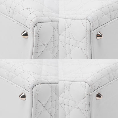 Dior Lady Dior Cannage Handbag Lambskin Light Blue Silver-Tone Hardware, Pre-Owned