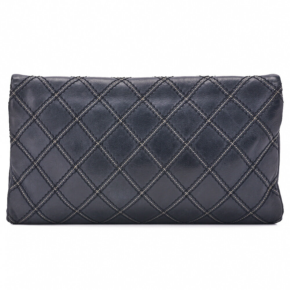 CHANEL Chanel Coated Leather Matlassse Single Flap Shoulder Navy Silver-Tone Hardware, Pre-Owned