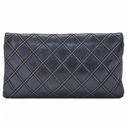 CHANEL Chanel Coated Leather Matlassse Single Flap Shoulder Navy Silver-Tone Hardware, Pre-Owned