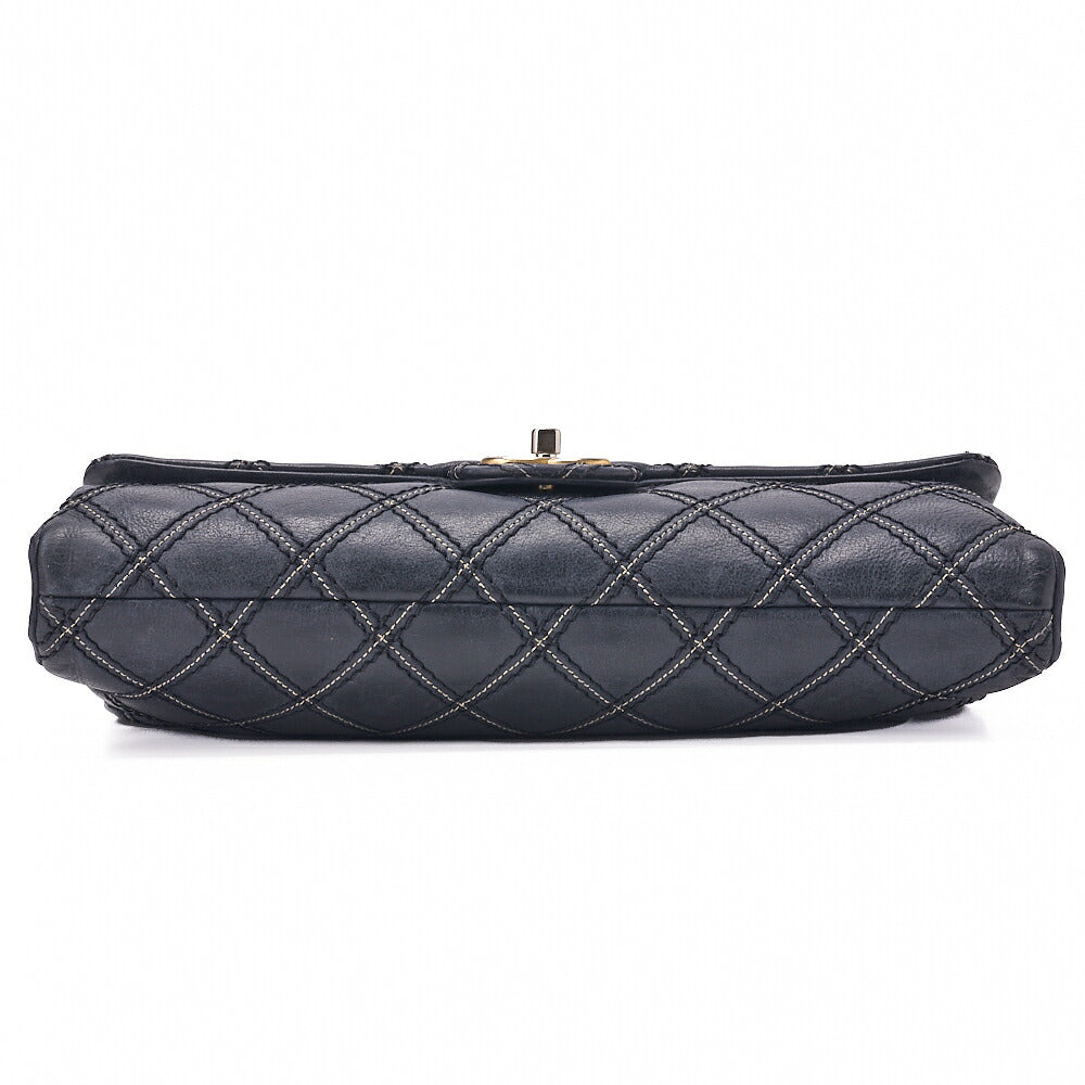 CHANEL Chanel Coated Leather Matlassse Single Flap Shoulder Navy Silver-Tone Hardware, Pre-Owned