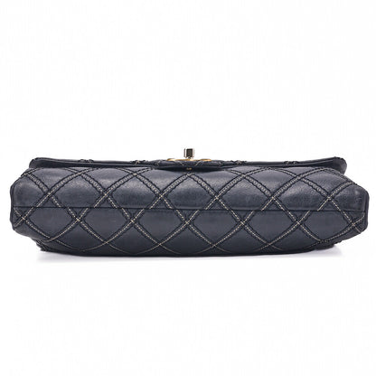 CHANEL Chanel Coated Leather Matlassse Single Flap Shoulder Navy Silver-Tone Hardware, Pre-Owned