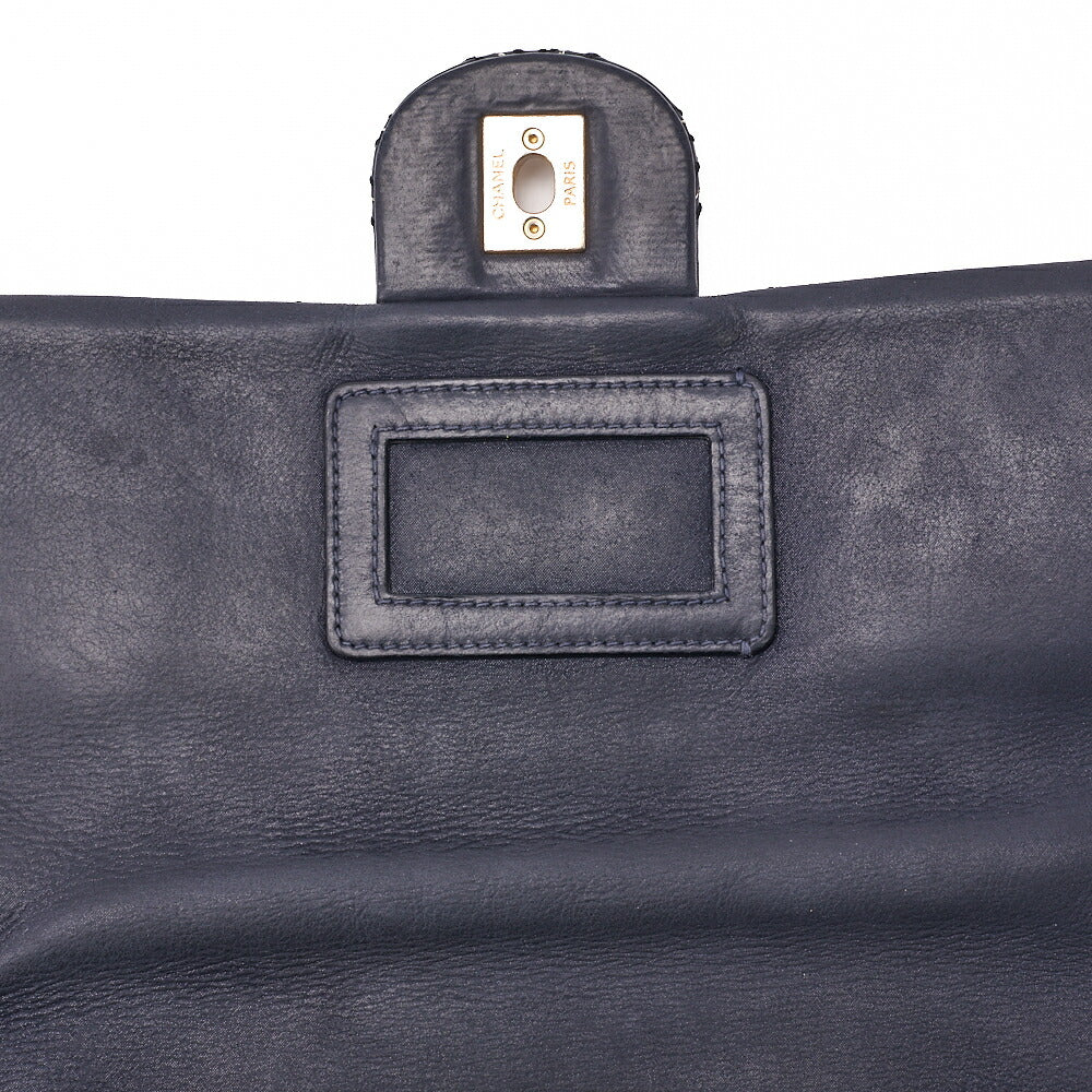 CHANEL Chanel Coated Leather Matlassse Single Flap Shoulder Navy Silver-Tone Hardware, Pre-Owned