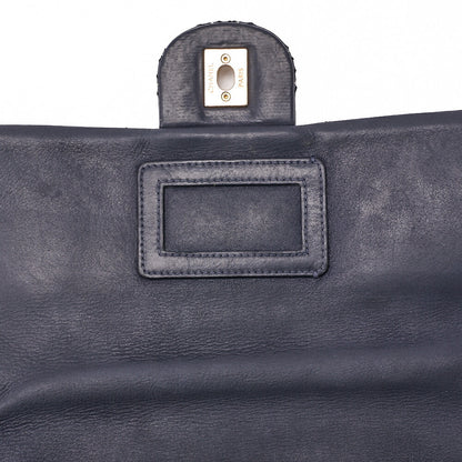 CHANEL Chanel Coated Leather Matlassse Single Flap Shoulder Navy Silver-Tone Hardware, Pre-Owned