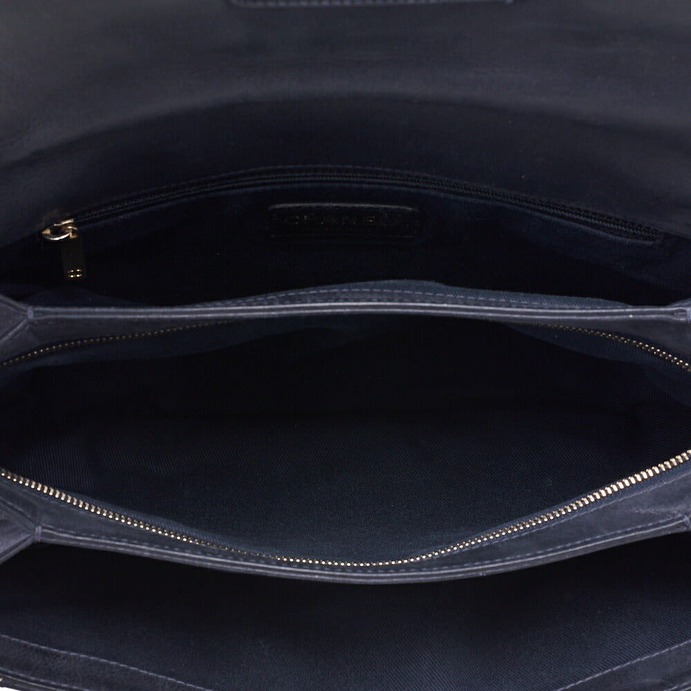 CHANEL Chanel Coated Leather Matlassse Single Flap Shoulder Navy Silver-Tone Hardware, Pre-Owned