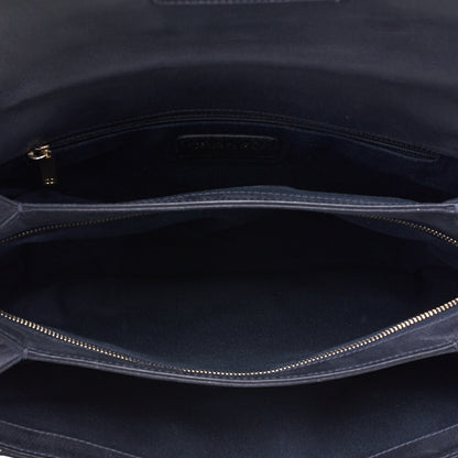 CHANEL Chanel Coated Leather Matlassse Single Flap Shoulder Navy Silver-Tone Hardware, Pre-Owned