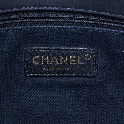 CHANEL Chanel Coated Leather Matlassse Single Flap Shoulder Navy Silver-Tone Hardware, Pre-Owned