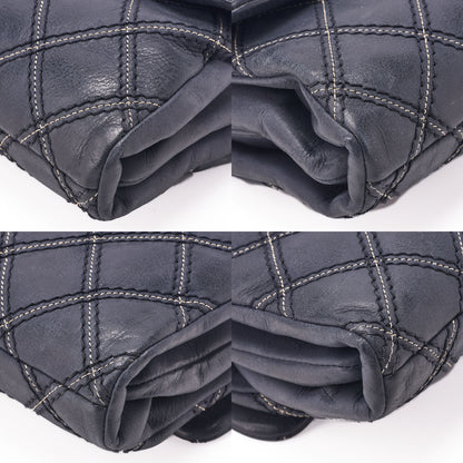 CHANEL Chanel Coated Leather Matlassse Single Flap Shoulder Navy Silver-Tone Hardware, Pre-Owned