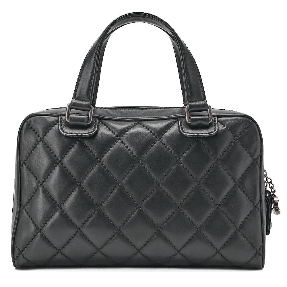 CHANEL Calf Wild Stitch Matelasse Coco Charm Hand Tote Bag Black Silver-Tone Hardware, Pre-Owned