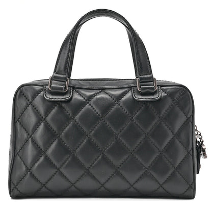 CHANEL Calf Wild Stitch Matelasse Coco Charm Hand Tote Bag Black Silver-Tone Hardware, Pre-Owned