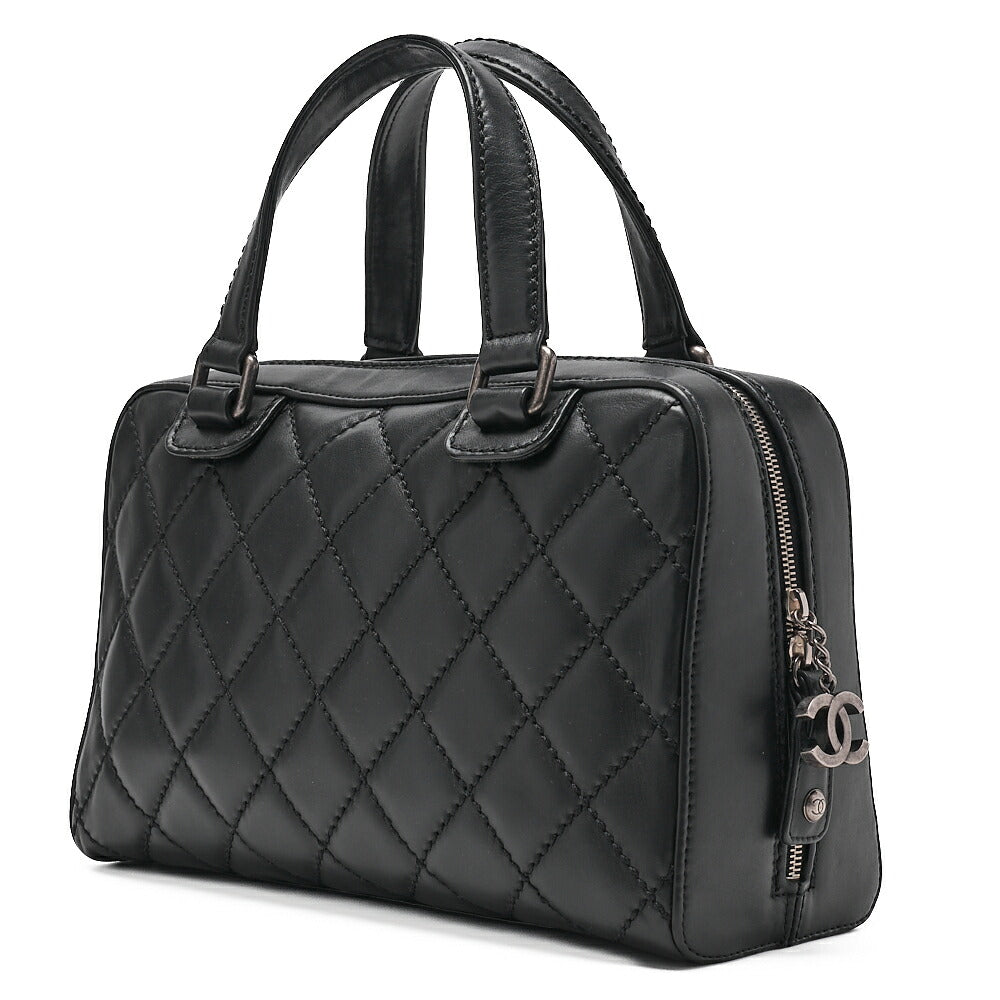 CHANEL Calf Wild Stitch Matelasse Coco Charm Hand Tote Bag Black Silver-Tone Hardware, Pre-Owned